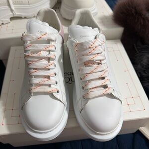 Alexander McQueen White Sneakers with Orange Accents